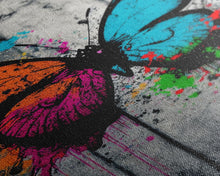 Load image into Gallery viewer, Graffiti Butterfly Art, Framed Canvas Print, Large Wall Art, Contemporary Punk Art, Butterflies, Pop Art, Paint Splatter Art