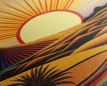 Carregar imagem no visualizador da galeria, Art Deco Style Desert Landscape Painting Canvas Print, Framed Canvas Art, Unique Arizona Pueblo Style Southwestern Art