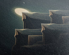 Load image into Gallery viewer, Black and Gold Art Deco Style Mountain landscape at Sunset, Framed Canvas Print, Large Format Wall Art, Huge Wall Decor