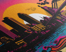 Load image into Gallery viewer, Beautiful Portland, Oregon Retro Synthwave Style Sunset Art, Framed Canvas Print, Pacific Northwest City Art