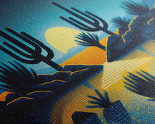 Load image into Gallery viewer, Retro Art Deco Style Pueblo Desert Art, Cactus Desert Landscape under a Full Moon, Framed Canvas Print, Cute Western Decor