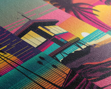 Load image into Gallery viewer, Beach Vibes, 3 Panel Wall Art, Framed Canvas Prints, Triptych Art, 3 Piece, 80s Vibes Vaporwave Wall Art, Life Guard Hut and Palm Trees