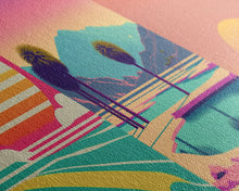 Load image into Gallery viewer, Beach Vibes - Midcentury / Art Deco / 80 Vibes Mash up - Framed Canvas Prints - Turquoise Sky and Palme Trees - 3 Panel Art, Triptych Prints