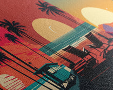 Load image into Gallery viewer, Beach Vibes - Midcentury / Art Deco / 80 Vibes Mash up - Framed Canvas Prints - Turquoise Sky and Palme Trees - 3 Panel Art, Triptych Prints