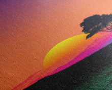 Carregar imagem no visualizador da galeria, A Lone Tree in a Texas Field At Sunset, Retro Style MCM Art, Framed Canvas Print, Trendy Wall Prints, Landscape and Sunset Outrun Art