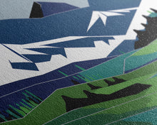 Carregar imagem no visualizador da galeria, Abstract Pacific Northwest Art, Minimalist Boho Style Forest and Mountain Landscape, Framed Canvas Art, Abstract Art, Green Mountains