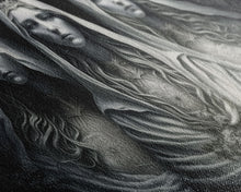 Load image into Gallery viewer, The Norns, Norse Mythology, Weavers of Fate, Framed Canvas Print, Urðr, Verðandi, and Skuld, Black and White Norse Fantasy Art