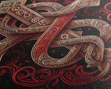 Cargar imagen en el visor de la galería, Cool Cross Art | Wall Art | Gothic Cross | Framed Canvas Print | Framed Art | Red and White Cross & Snake