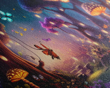 Load image into Gallery viewer, Vibrant Fantasy Forest Wall Art, The Forest Floor, Bioluminescent Glowing Butterflies, Gift, Framed Canvas Print