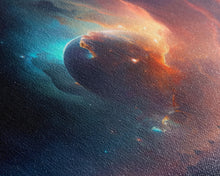 Load image into Gallery viewer, Beautiful Science Fiction Wall Art, Synthwave Style Scifi Art, Framed Canvas Print, Panoramic Alien Worlds and Star Filled Night Sky