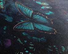 Load image into Gallery viewer, Blue Butterflies, Framed Canvas Print, Bioluminescent Glowing Butterfly Art, Framed Wall Art