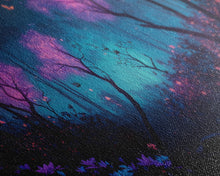 Load image into Gallery viewer, Beautiful Fantasy Forest, Framed Canvas Print, Fantasy Art, Butterflies and Fireflies Light up a Fairy Forest At Night, Framed Wall Art