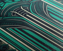 Load image into Gallery viewer, Art Deco Pattern Wall art, Framed Canvas Print, Art Deco, Green colors art, Patterns art, Office wall art, Wonderful art, Stained glass art