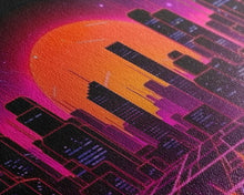 Cargar imagen en el visor de la galería, City Wall Art | Framed Canvas Print | Living room art | Lines | Retro | Wonderful art | Landscape | Outrun Style | Futuristic | Synthwave