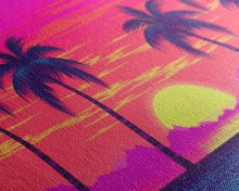 Load image into Gallery viewer, Beach sunset Wall Art, Framed Canvas Print, Colorful painting, Vibrant art, Synthwave Style, Warm Colors, Pop Art style, Tropical art