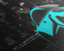 Cargar imagen en el visor de la galería, City Skyline Wall Art, Teal Sports Car, Abstract Urban Art, Cityscape Art, Dark Night Large Urban Art, Panoramic, Wall Art, Canvas Print