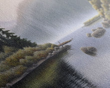 Cargar imagen en el visor de la galería, Colored Pencil Landscape Wall Art Print, Riverbank, River, Trees, Mountain, Nature Large Canvas Art Print, Panoramic, Wall Art, Canvas Print