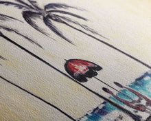 Load image into Gallery viewer, Couple In Beach Scene Art, Minimalist Beach Canvas Art Print, Palm Trees, Canvas Wall Art Beach, Panoramic, Wall Art, Canvas Print