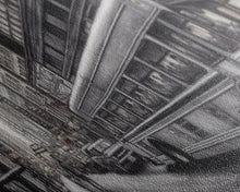 Load image into Gallery viewer, Detailed Street Pencil Sketch Canvas Print, City Wall Art, Bus, Cars, Traffic, Buildings, Urban Art Print, Panoramic, Wall Art, Canvas Print