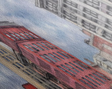 Cargar imagen en el visor de la galería, Colored Pencil City Canvas Print, Large Urban Art Print, Cityscape Art, Buildings, Red, Vibrant Art, Panoramic, Wall Art, Canvas Print