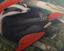 Carregar imagem no visualizador da galeria, Badger Wall Decor, Cute Badger, Mushrooms Wall Decor, Animal Wall Art, Wall Decor, Canvas Print, Wall Art, Framed Canvas