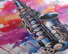 Load image into Gallery viewer, Alto Clarinet Wall Art, Musician Gift, Framed Canvas Print, Clarinet Print, Musical Instrument Art, Gift For Musician, Graffiti Music Art