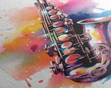 Load image into Gallery viewer, Alto Clarinet Wall Art, Musician Gift, Framed Canvas Print, Clarinet Print, Musical Instrument Art, Gift For Musician, Graffiti Music Art