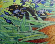 Load image into Gallery viewer, Funny Cat Print, Vincent Van Gogh Inspired Irises Black Cat Wall Art, Framed Canvas Print, Poster Art, Funny Gift, Home Decor Wall Art