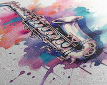 Load image into Gallery viewer, Bassett Clarinet Wall Art, Musician Gift, Framed Canvas Print, Clarinet Print, Musical Instrument Art, Gift For Musician, Graffiti Music Art