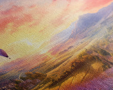 Load image into Gallery viewer, Beautiful Fields of Lavender, Framed Canvas Print, Wall Art, Boho Wall Decor, Sunset Painting, French Countryside, Farmhouse Art