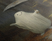 Load image into Gallery viewer, Goofy Ghost In The Rain, Vintage Halloween Canvas, Framed Canvas Print, Cute Wall Art, Who's Haunting Who?