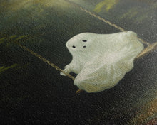 Load image into Gallery viewer, Cute Little Boo Playground Ghost, Funny Halloween, Vintage Halloween Canvas, Framed Canvas Print, Cute Wall Art, Ghost On A Swing, Macabre