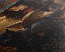 Load image into Gallery viewer, Cute Little Witch Reading Spells To Her Black Cat Familiar, Vintage Halloween Art, Framed Canvas Print, Halloween Canvas Art, Witchcraft