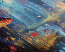 Load image into Gallery viewer, Magical dark forest art print on canvas, fantasy forest, oil style painting, large landscape wall art for home, ready to hang, 3 Piece Art