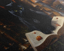 Load image into Gallery viewer, The Witch's Familiar, Black Cat Art, Witch Print, Framed Canvas or Poster, Victorian Oil Painting, Dark Academia, Witchcraft Decor