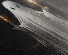 Cargar imagen en el visor de la galería, Cute Ghost Holding Candles, Framed Canvas Print, Dark Academia Wall Art, Victorian Oil Painting Style Halloween Wall Art, Ghost Print