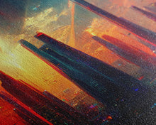 Load image into Gallery viewer, Cyberpunk City At Sunset, Futuristic, 3 Piece Wall Art, Ready To Hang Canvas Print, Cool Living Room Wall Art Decor