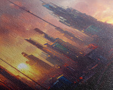 Load image into Gallery viewer, Cyberpunk City, Night City Watercolor, Ready To Hang Canvas Print, Panoramic, Videogame Concept Art, Watercolor Painting Of a Cyberpunk City