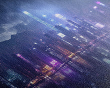 Load image into Gallery viewer, Cyberpunk Hong Kong City Skyline, Framed Canvas Print, Cyberpunk Style Wall Art, Synthwave Decor, Videogame Concept Art