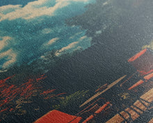 Load image into Gallery viewer, Back Yard Chillin', Summer Vibes, Framed Canvas Print, Retro Midcentury Modern BBQ Art, BBQ During An Eclipse, Liminal Art, Minimalist MCM