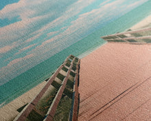 Load image into Gallery viewer, Beach Boardwalk, Vaporwave Summer Vibes, Framed Canvas Print, Retro Midcentury Modern Art, Liminal Art, Minimalist MCM Lakehouse Art