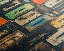 Cargar imagen en el visor de la galería, Cassette Tape Collage, Retro 80s Art, Photography, Fine Art Canvas Print, Giclee Print, Studio Decor, Music Lover Gift