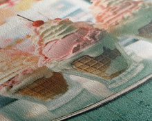 Load image into Gallery viewer, A Strawberry Sunday Kitchen Decor, Ice Cream Art, Framed Canvas Print, Ice Cream Parlor Decor, Icecream Shop Wall Art, MCM Style Decor