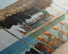 Load image into Gallery viewer, Beachside Tiki Hut Bar and Grill, Framed Canvas Print, Liminal Art, Framed Wall Decor Beach Photography, Surf Art, Surf Print Nautical Decor