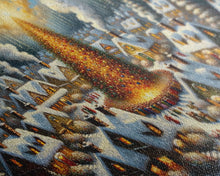 Carregar imagem no visualizador da galeria, Abstract Christmas Village Centerpiece Wall Art | Framed Canvas Print | Christmas Oil Painting Winter Wonderland | Retro Farmhouse Christmas