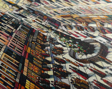 Carregar imagem no visualizador da galeria, Art Deco Stained Glass Style Christmas Village - Framed Canvas Print - Retro Xmas Art - Christmas Decor - Christmas Wall Art - Christmas Art