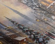 Cargar imagen en el visor de la galería, Christmas Village Winter Wonderland Canvas Print, Framed Wall Art, Christmas Decor, Retro Christmas Oil Painting, Christmas Art