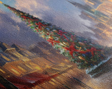 Cargar imagen en el visor de la galería, Christmas Decor Handmade, Framed Canvas Print, Beautiful Winter Wonderland Christmas Village, Christmas Tree Art