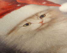 Carregar imagem no visualizador da galeria, Cute White Kitten In A Christmas Hat, Farmhouse Christmas, Farmhouse Decor, Framed Canvas Print Seasonal Wall Art Winter Decor Christmas Art
