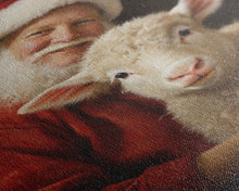 Carregar imagem no visualizador da galeria, Farmhouse Christmas Decor, Santa And A Little Sheep, Framed Canvas Print, Christmas Wall Art, Xmas Art, Christmas Art Print, Santa Decor